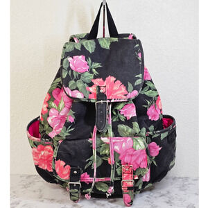 Aeropostale Boho Floral Canvas Backpack Shoulder Bag w Drawstring Pink Interior